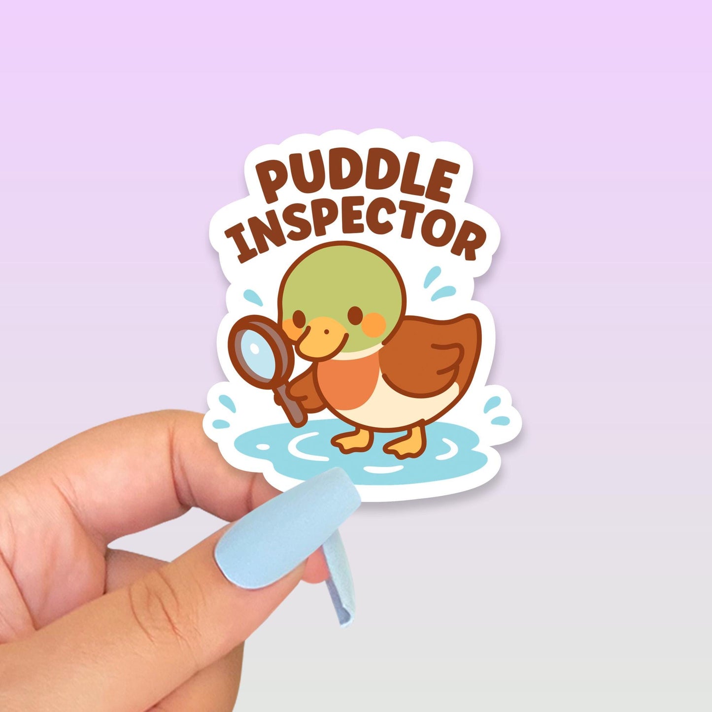 Puddle Inspector Duck Sticker, Cute Kawaii Rainy Day Vinyl Decal, Funny Bird Lover Gift, Cozy Weather Laptop Planner Sticker