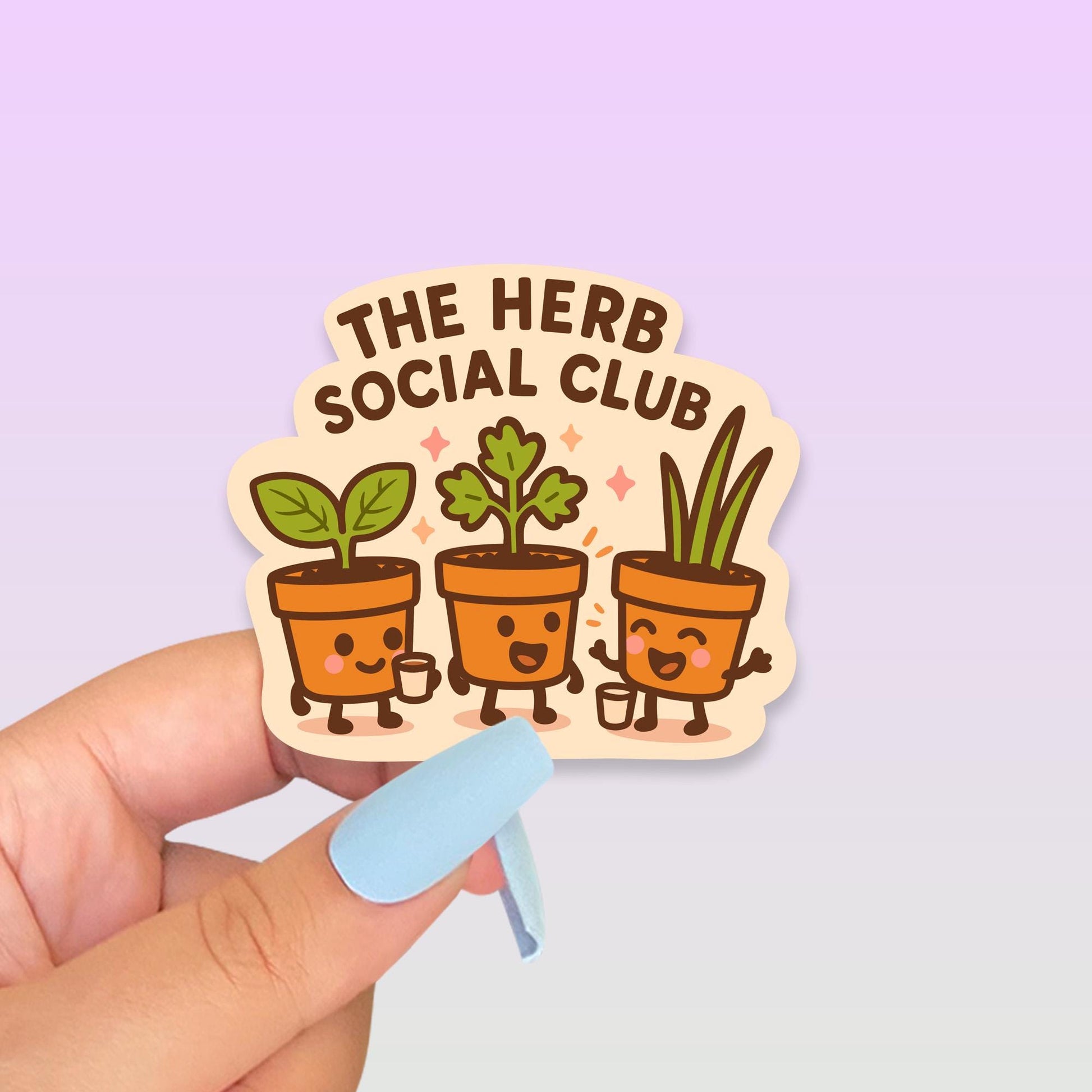 The Herb Social Club Sticker, Cute Kawaii Plant Pot Vinyl Decal, Funny Gardening Gift, Herb Garden Laptop Planner Sticker