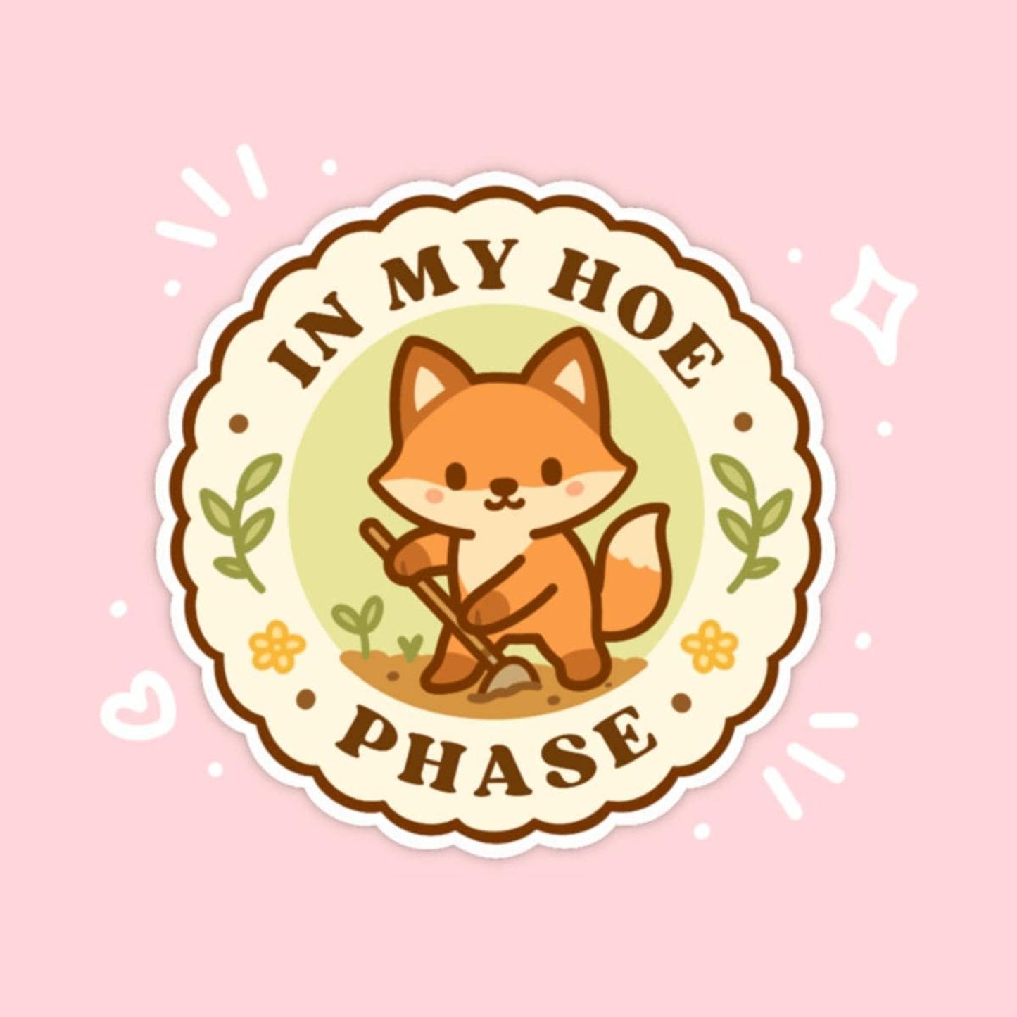In My Hoe Phase Sticker, 2 Inch Cute Kawaii Fox Vinyl Decal, Funny Gardening Badge, Plant Lover Gift, Garden Club Humour