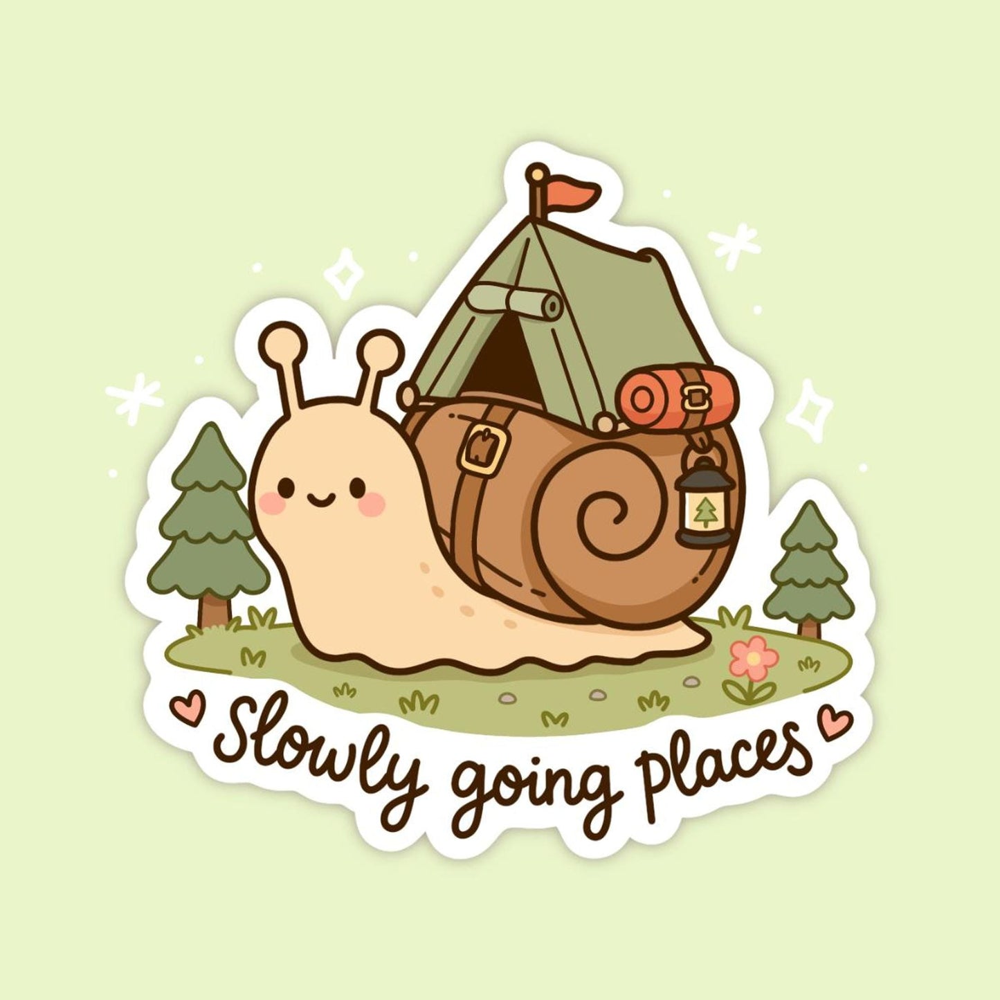 Slowly Going Places Sticker, Cute Snail Camping Vinyl Decal, Kawaii Motivational Sticker, Slow Progress Encouragement Gift, Nature Lover Art