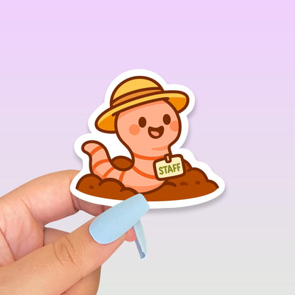 Garden Centre Staff Worm Sticker, Cute Kawaii Gardening Vinyl Decal, Funny Compost Soil Helper, Plant Lover Gift