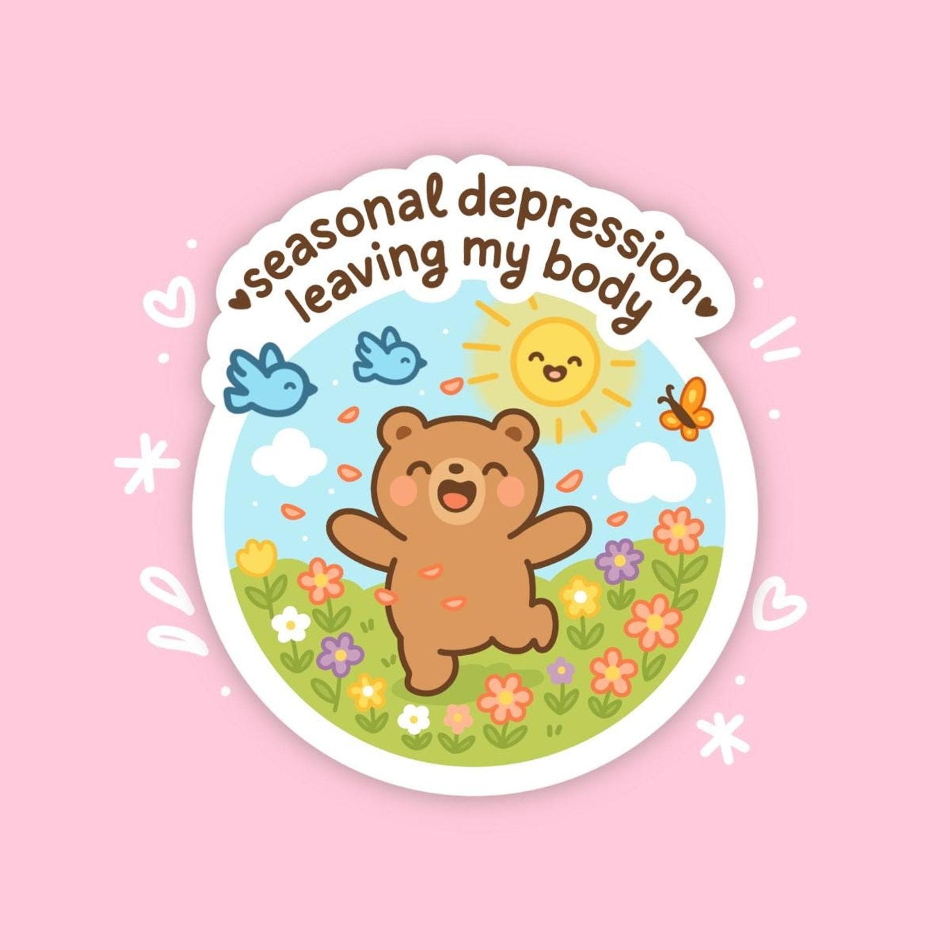 Seasonal Depression Bear Sticker, Cute Kawaii Mental Health Vinyl Decal, Sunshine Therapy Gift, Spring Mood Boost Laptop Art