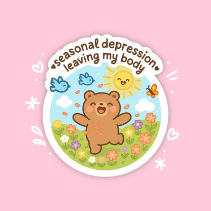 Seasonal Depression Bear Sticker, Cute Kawaii Mental Health Vinyl Decal, Sunshine Therapy Gift, Spring Mood Boost Laptop Art