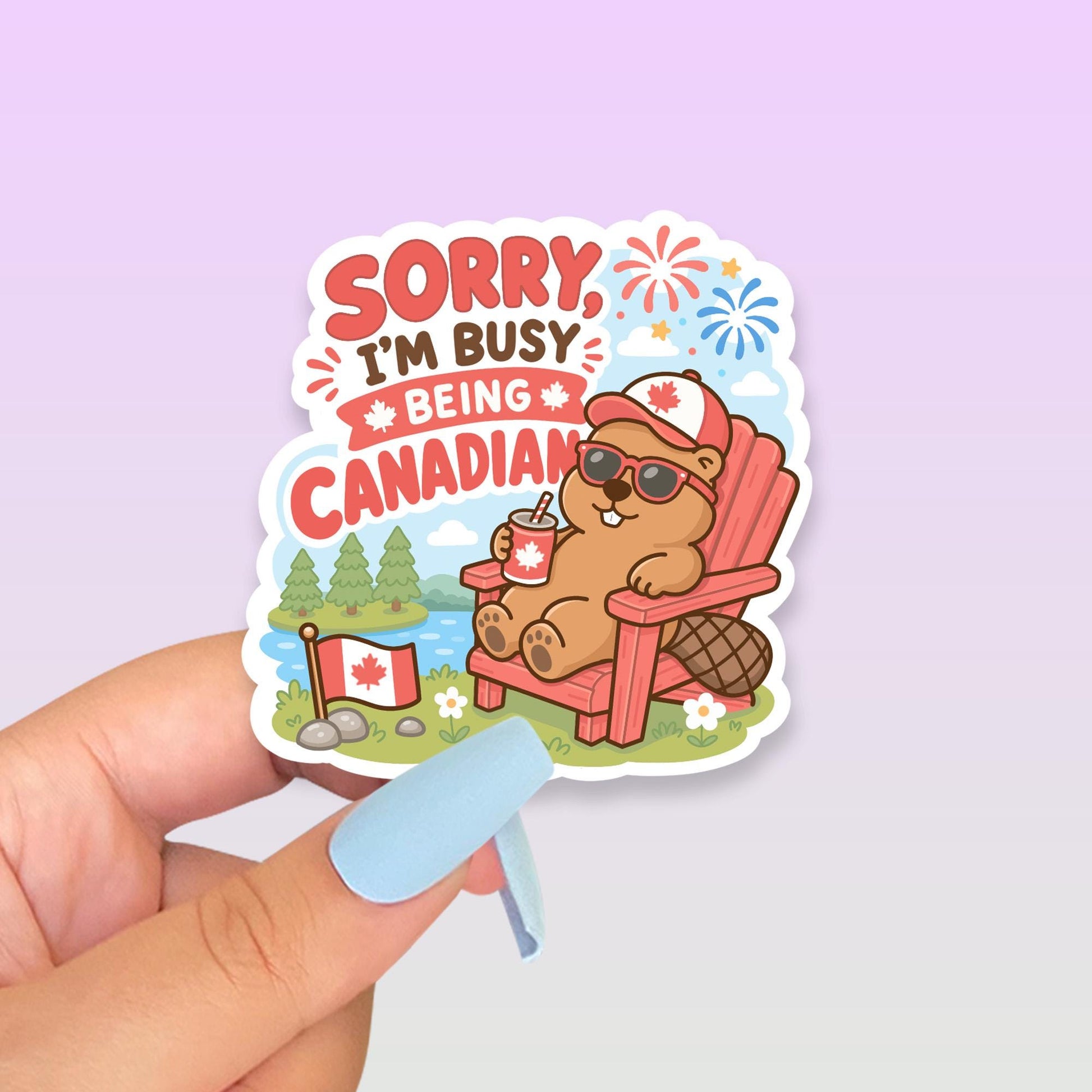 Sorry I'm Busy Being Canadian Sticker, Cute Kawaii Beaver Vinyl Decal, Funny Canada Day Gift, Patriotic Cottage Humour