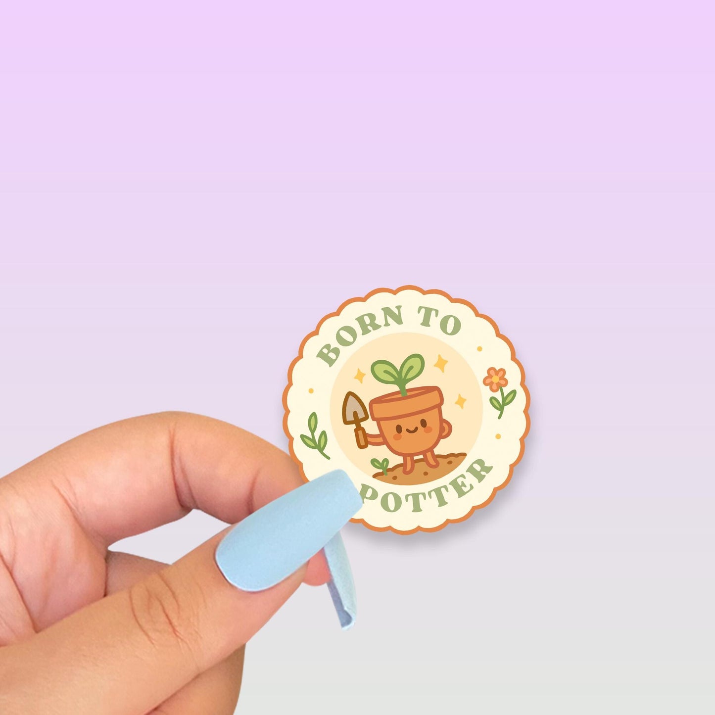 Born to Potter Sticker, 2 Inch Cute Kawaii Plant Pot Vinyl Decal, Funny Gardening Badge, Houseplant Parent Gift, Garden Club Sticker