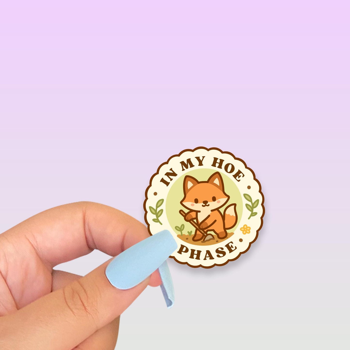 In My Hoe Phase Sticker, 2 Inch Cute Kawaii Fox Vinyl Decal, Funny Gardening Badge, Plant Lover Gift, Garden Club Humour