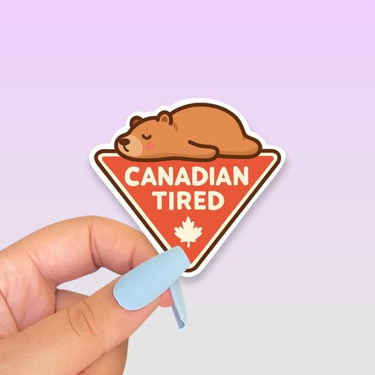Canadian Tired Bear Sticker, 3 Inch Cute Kawaii Canada Vinyl Decal, Funny Canadian Retail Parody Gift, Tired Mood