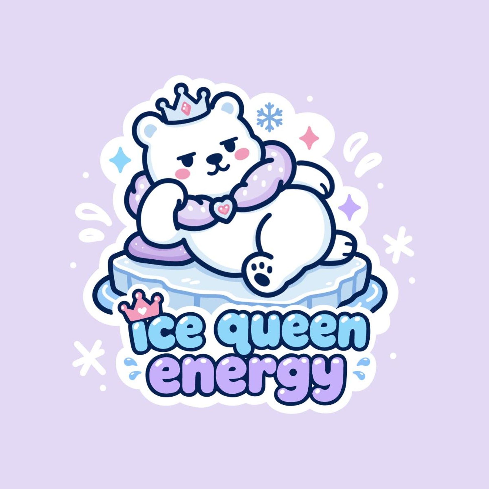 Ice Queen Energy Sticker, Kawaii Polar Bear Vinyl Decal, Funny Winter Princess Gift, Self Confidence Laptop Water Bottle Decor