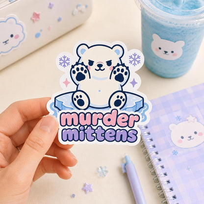 Murder Mittens Sticker, Kawaii Canadian Polar Bear Vinyl Decal, Funny Animal Claws Meme, Winter Attitude Gift, Laptop Water Bottle Decor