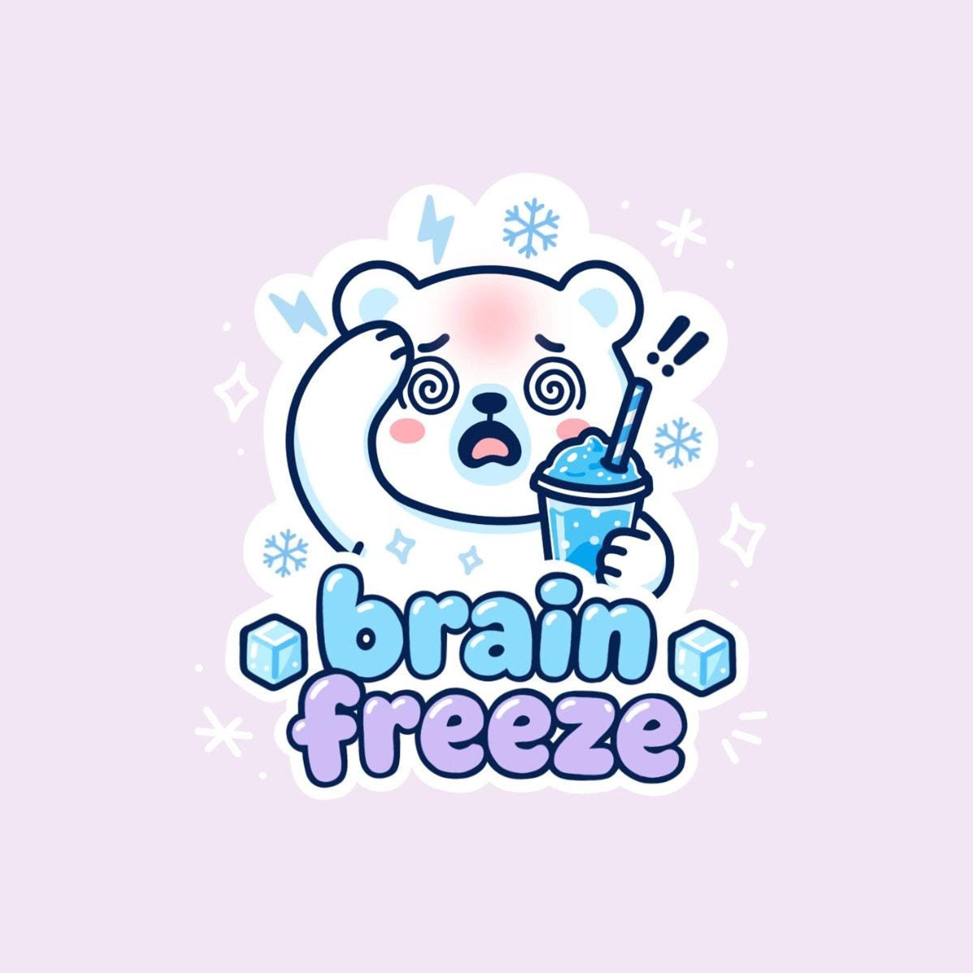 Brain Freeze Sticker, Cute Kawaii Polar Bear Vinyl Decal, Funny Frozen Drink Meme, Slushie Headache Gift, Summer Winter Humour