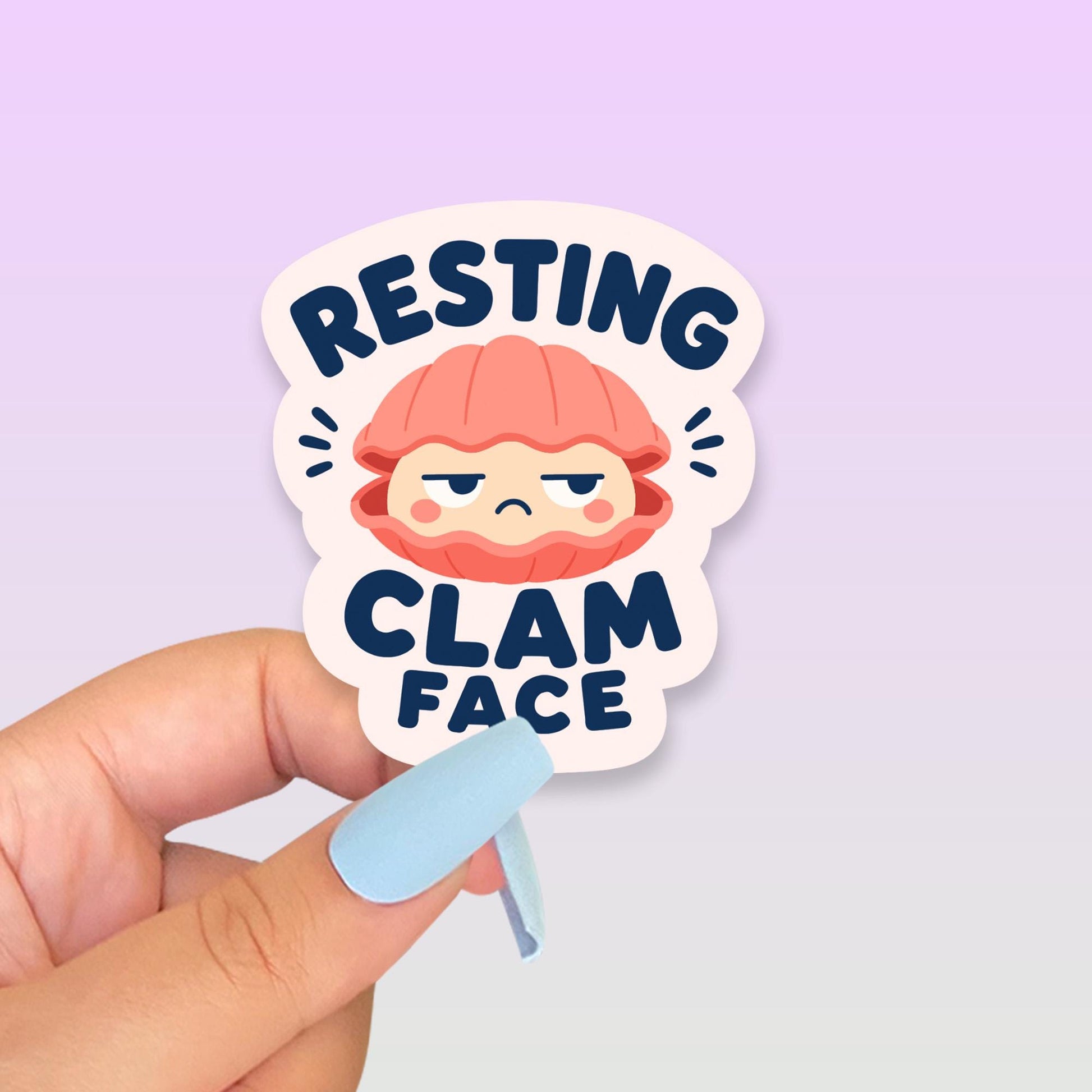 Resting Clam Face Sticker, Kawaii Shellfish Vinyl Decal, Funny Coastal Beach Pun Gift, Ocean Attitude Water Bottle Decor
