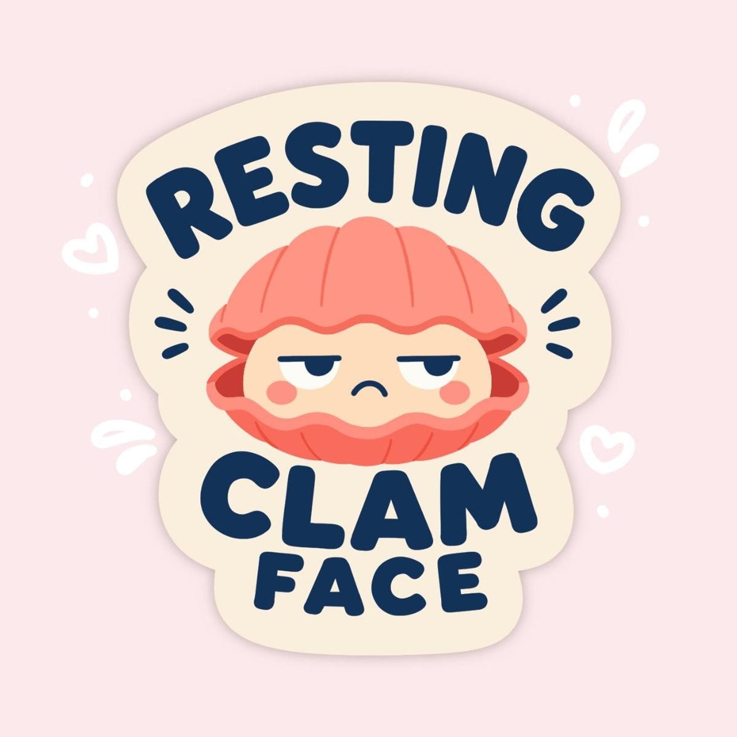 Resting Clam Face Sticker, Kawaii Shellfish Vinyl Decal, Funny Coastal Beach Pun Gift, Ocean Attitude Water Bottle Decor