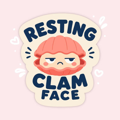Resting Clam Face Sticker, Kawaii Shellfish Vinyl Decal, Funny Coastal Beach Pun Gift, Ocean Attitude Water Bottle Decor