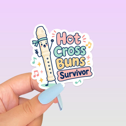 Hot Cross Buns Survivor Recorder Sticker, Cute Kawaii Music Class Vinyl Decal, Funny Teacher Gift for Laptop Water Bottle Planner