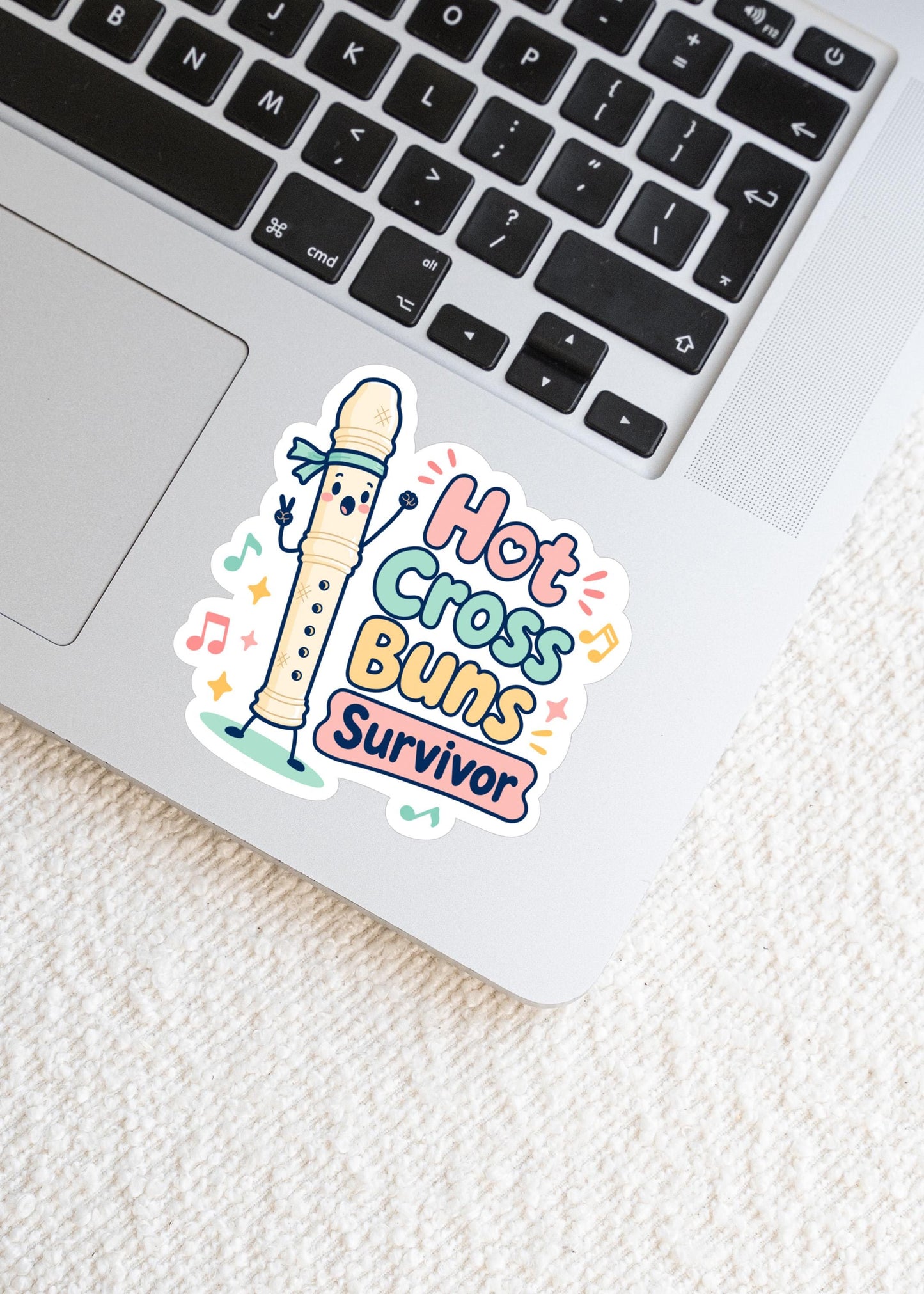 Hot Cross Buns Survivor Recorder Sticker, Cute Kawaii Music Class Vinyl Decal, Funny Teacher Gift for Laptop Water Bottle Planner