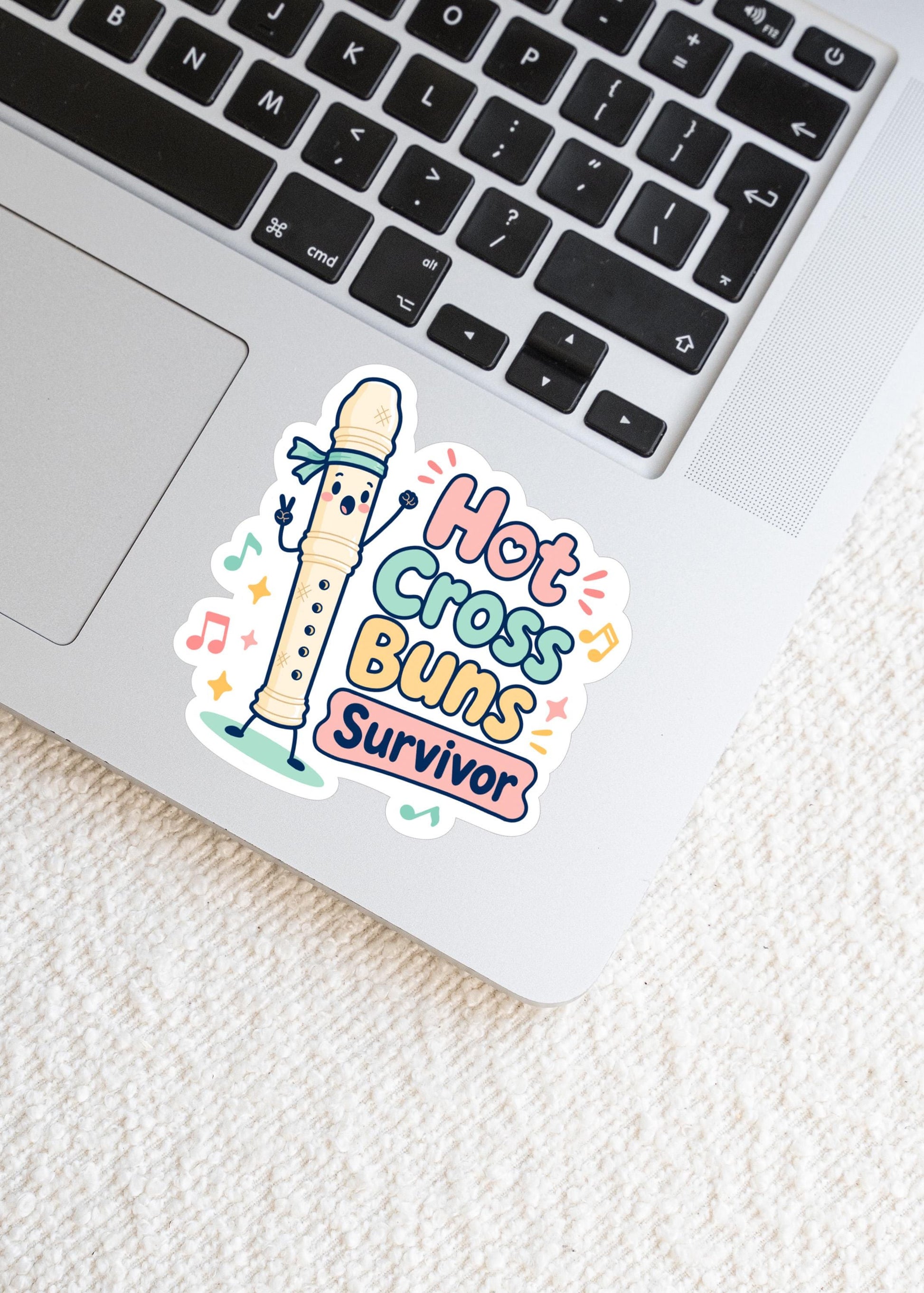 Hot Cross Buns Survivor Recorder Sticker, Cute Kawaii Music Class Vinyl Decal, Funny Teacher Gift for Laptop Water Bottle Planner