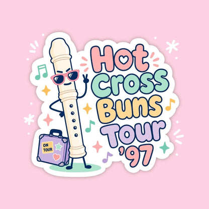 Hot Cross Buns Tour 97 Recorder Sticker, Cute Kawaii Music Class Vinyl Decal, Funny 90s Nostalgia Gift for Laptop Water Bottle