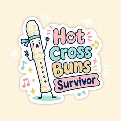Hot Cross Buns Survivor Recorder Sticker, Cute Kawaii Music Class Vinyl Decal, Funny Teacher Gift for Laptop Water Bottle Planner