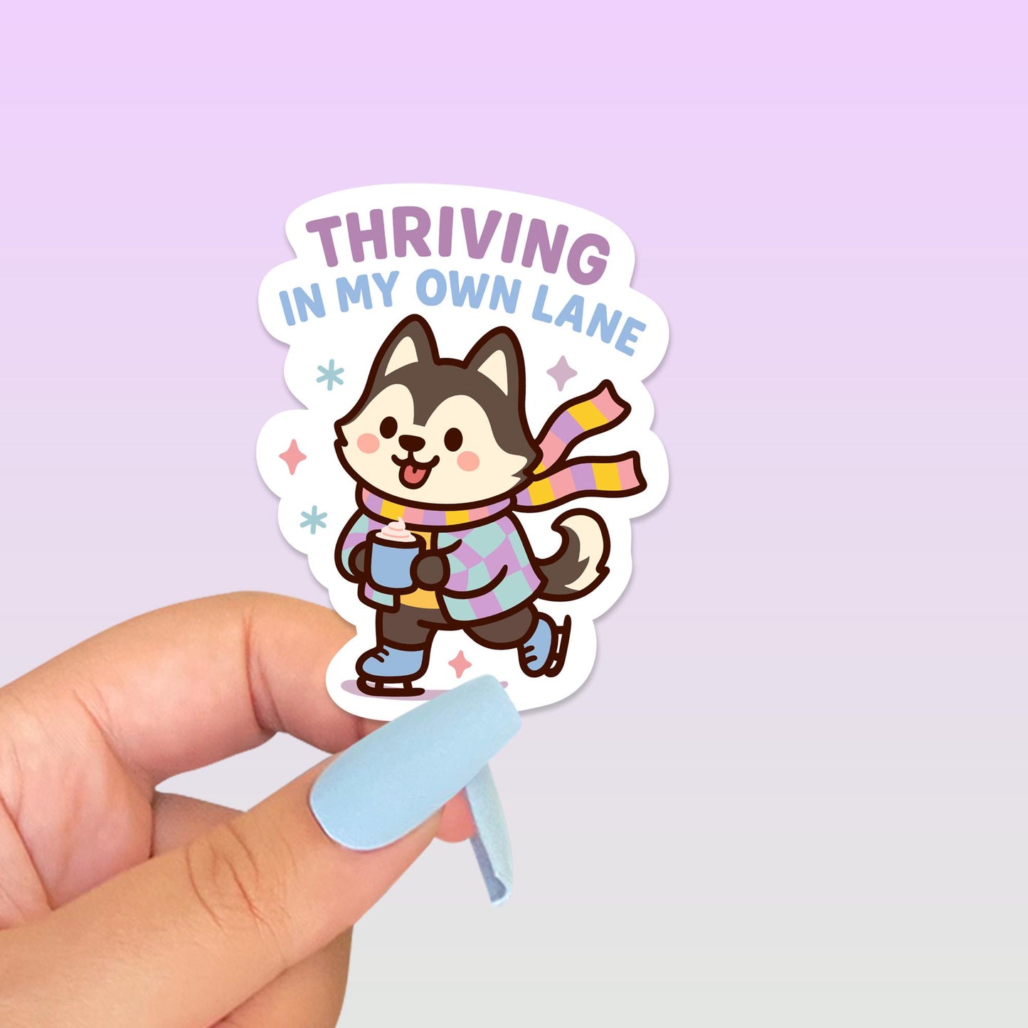 Thriving In My Own Lane Sticker, Kawaii Husky Vinyl Decal, Introvert Motivation Gift, Positive Mindset Journal Sticker, Self Growth Humour