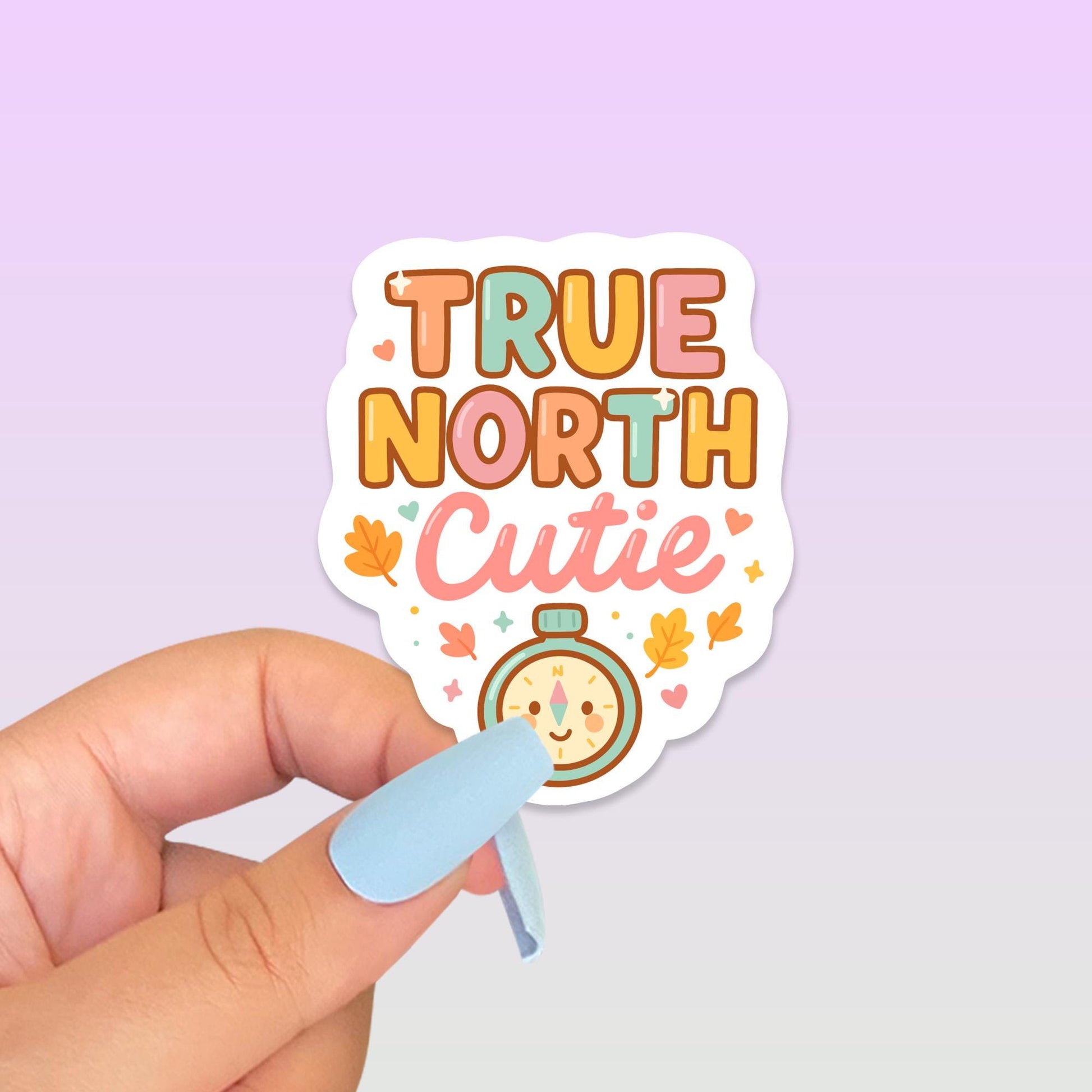 True North Cutie Sticker, Cute Canadian Vinyl Sticker, Kawaii Compass Decal, Pastel Canada Gift, Laptop Water Bottle Planner Journal Sticker