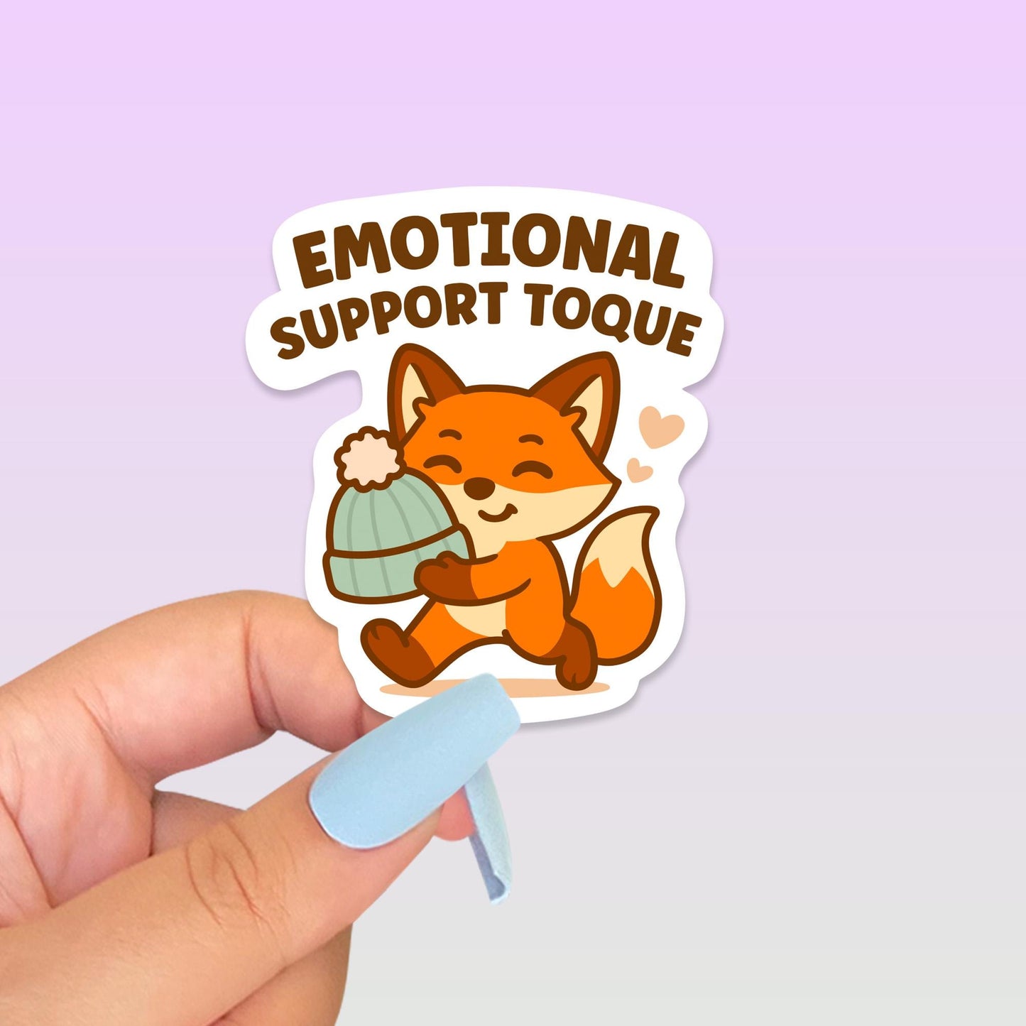 Emotional Support Toque Cute Canadian Fox Vinyl Sticker, Kawaii Winter Laptop Decal, Cozy Self Care Mental Health Gift