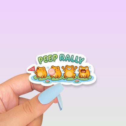 Peep Rally Frog Sticker, Cute Kawaii Cheer Squad Vinyl Decal, Funny Team Spirit Gift, Pond Animal Laptop Water Bottle Sticker