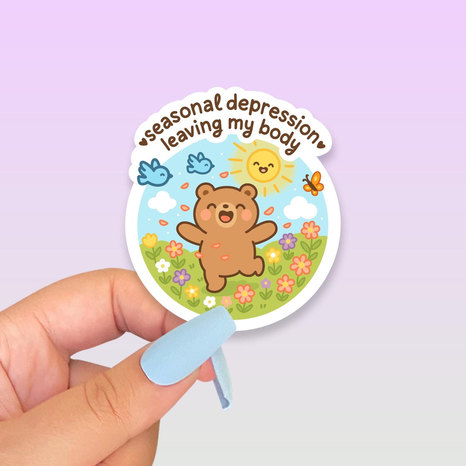 Seasonal Depression Bear Sticker, Cute Kawaii Mental Health Vinyl Decal, Sunshine Therapy Gift, Spring Mood Boost Laptop Art