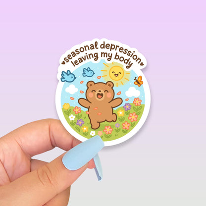 Seasonal Depression Bear Sticker, Cute Kawaii Mental Health Vinyl Decal, Sunshine Therapy Gift, Spring Mood Boost Laptop Art