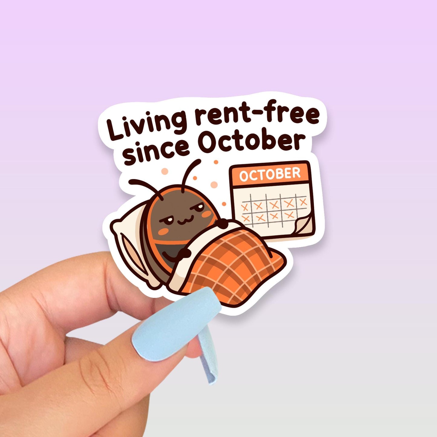 Living Rent Free Since October Sticker, Cute Kawaii Box Elder Bug Vinyl Decal, Funny Fall Pest Humour, Autumn House Guest Gift