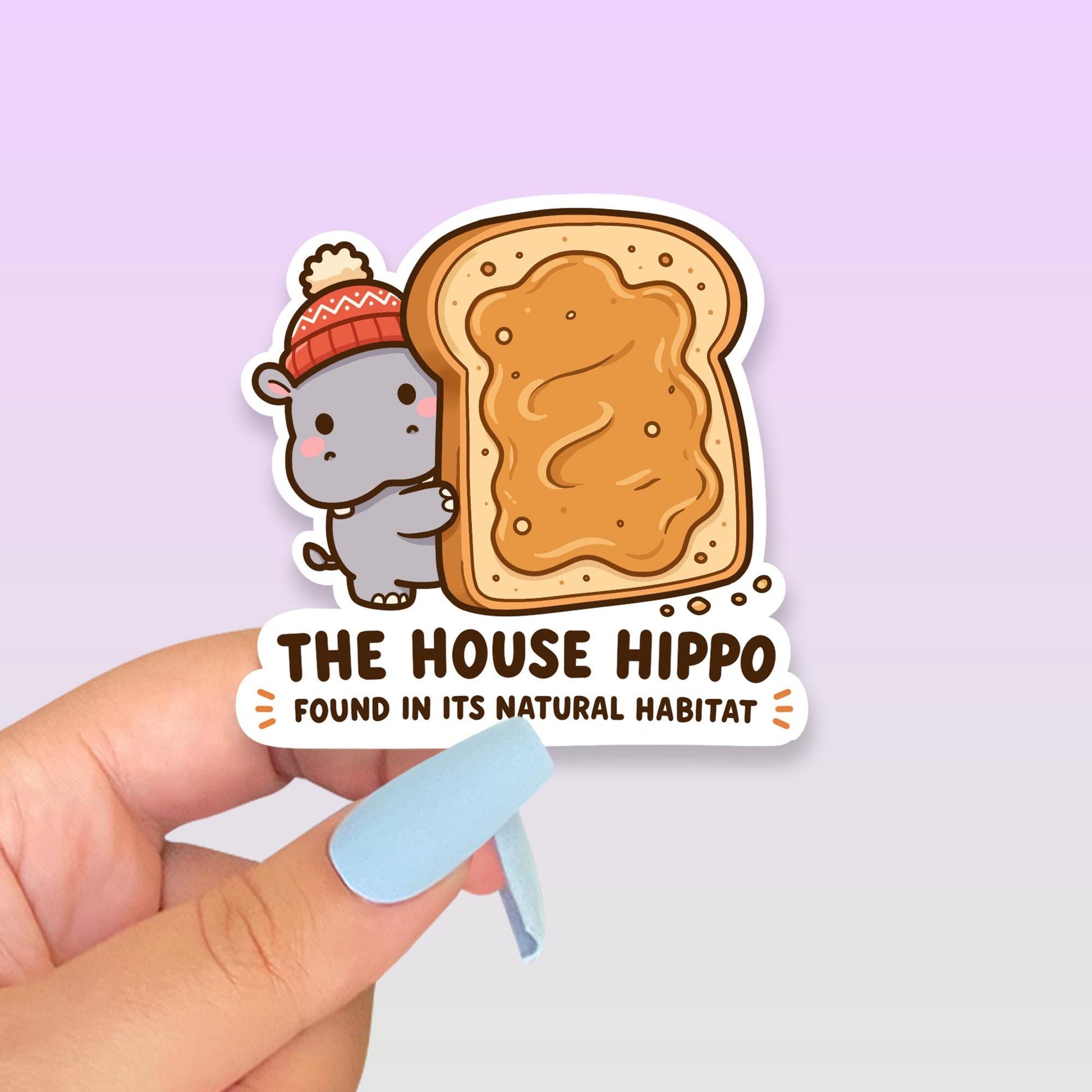 House Hippo Sticker, Funny Kawaii Canadian Nostalgia Vinyl Decal, 90s Retro TV Snack Gift for Laptop Water Bottle Planner Journal