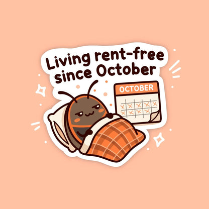 Living Rent Free Since October Sticker, Cute Kawaii Box Elder Bug Vinyl Decal, Funny Fall Pest Humour, Autumn House Guest Gift