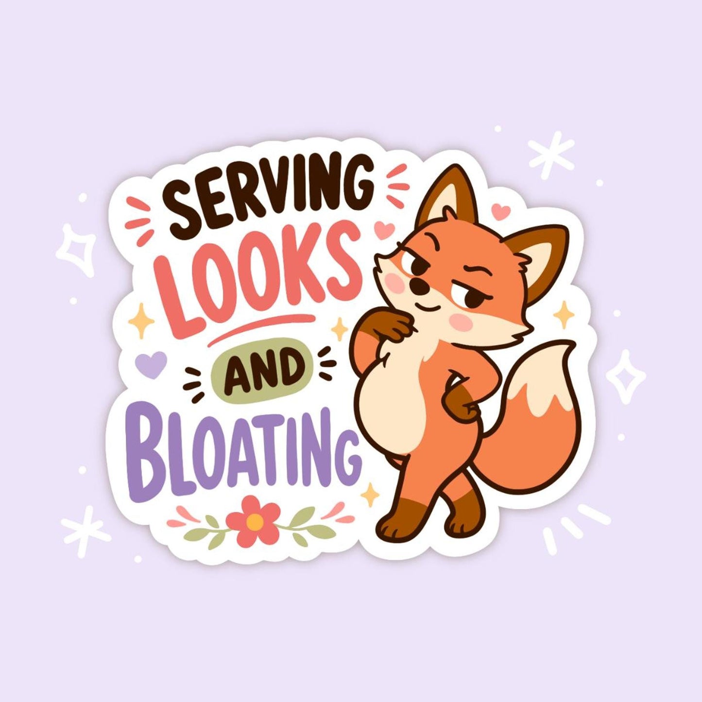 Serving Looks and Bloating Sticker, Funny IBS Vinyl Decal, Cute Kawaii Fox Sticker, Chronic Illness Gift, Body Humour Laptop Art