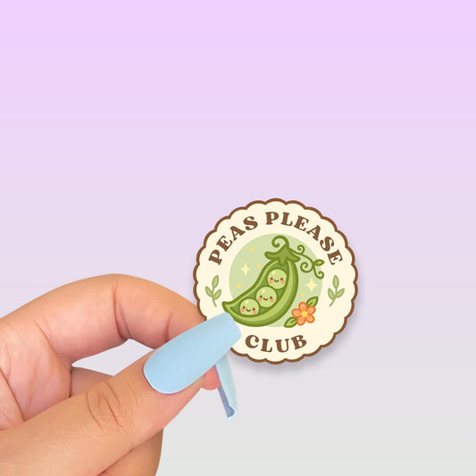 Peas Please Club Sticker, 2 Inch Cute Kawaii Pea Pod Vinyl Decal, Funny Gardening Badge, Vegetable Garden Gift, Plant Lover