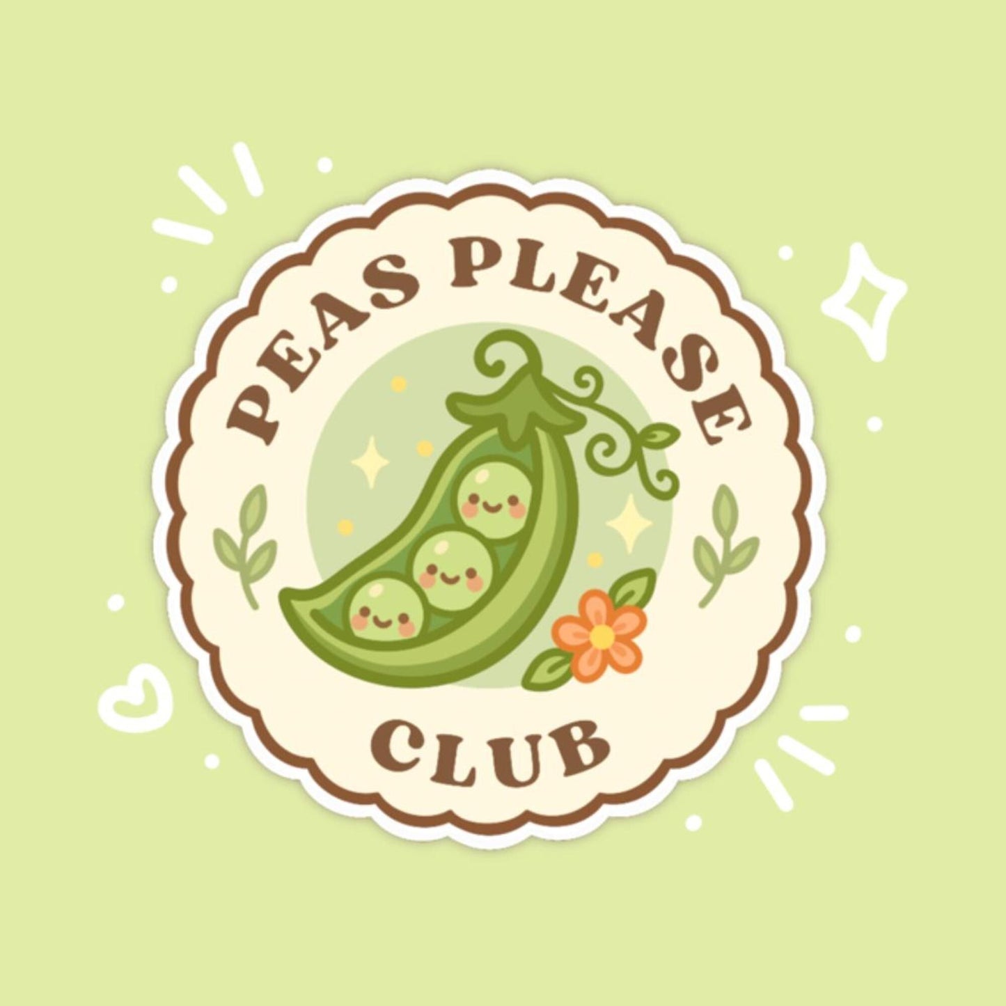 Peas Please Club Sticker, 2 Inch Cute Kawaii Pea Pod Vinyl Decal, Funny Gardening Badge, Vegetable Garden Gift, Plant Lover