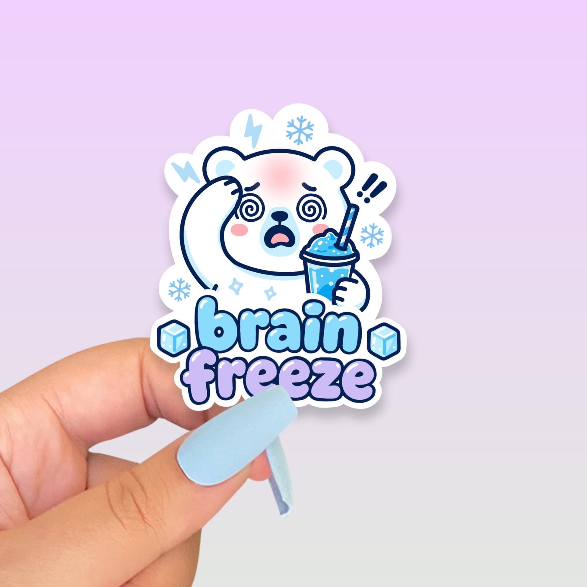 Brain Freeze Sticker, Cute Kawaii Polar Bear Vinyl Decal, Funny Frozen Drink Meme, Slushie Headache Gift, Summer Winter Humour