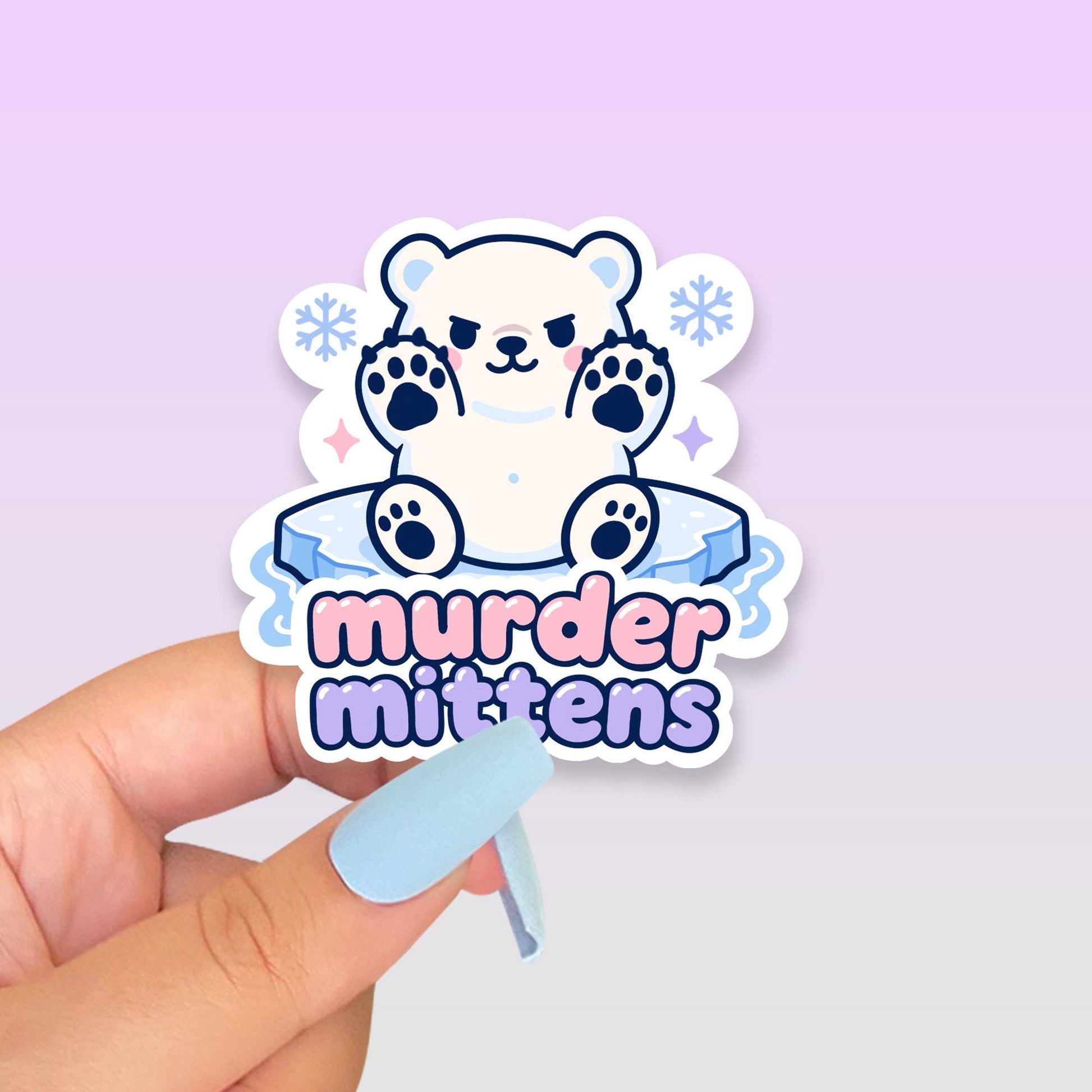 Murder Mittens Sticker, Kawaii Canadian Polar Bear Vinyl Decal, Funny Animal Claws Meme, Winter Attitude Gift, Laptop Water Bottle Decor