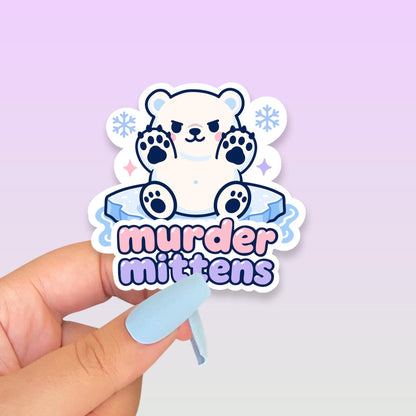 Murder Mittens Sticker, Kawaii Canadian Polar Bear Vinyl Decal, Funny Animal Claws Meme, Winter Attitude Gift, Laptop Water Bottle Decor