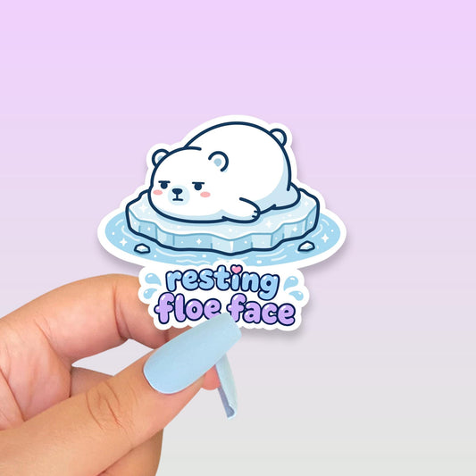 Resting Floe Face Sticker, Kawaii Canadian Polar Bear Vinyl Decal, Funny Winter Animal Meme, Grumpy Arctic Gift, Laptop Water Bottle Decor