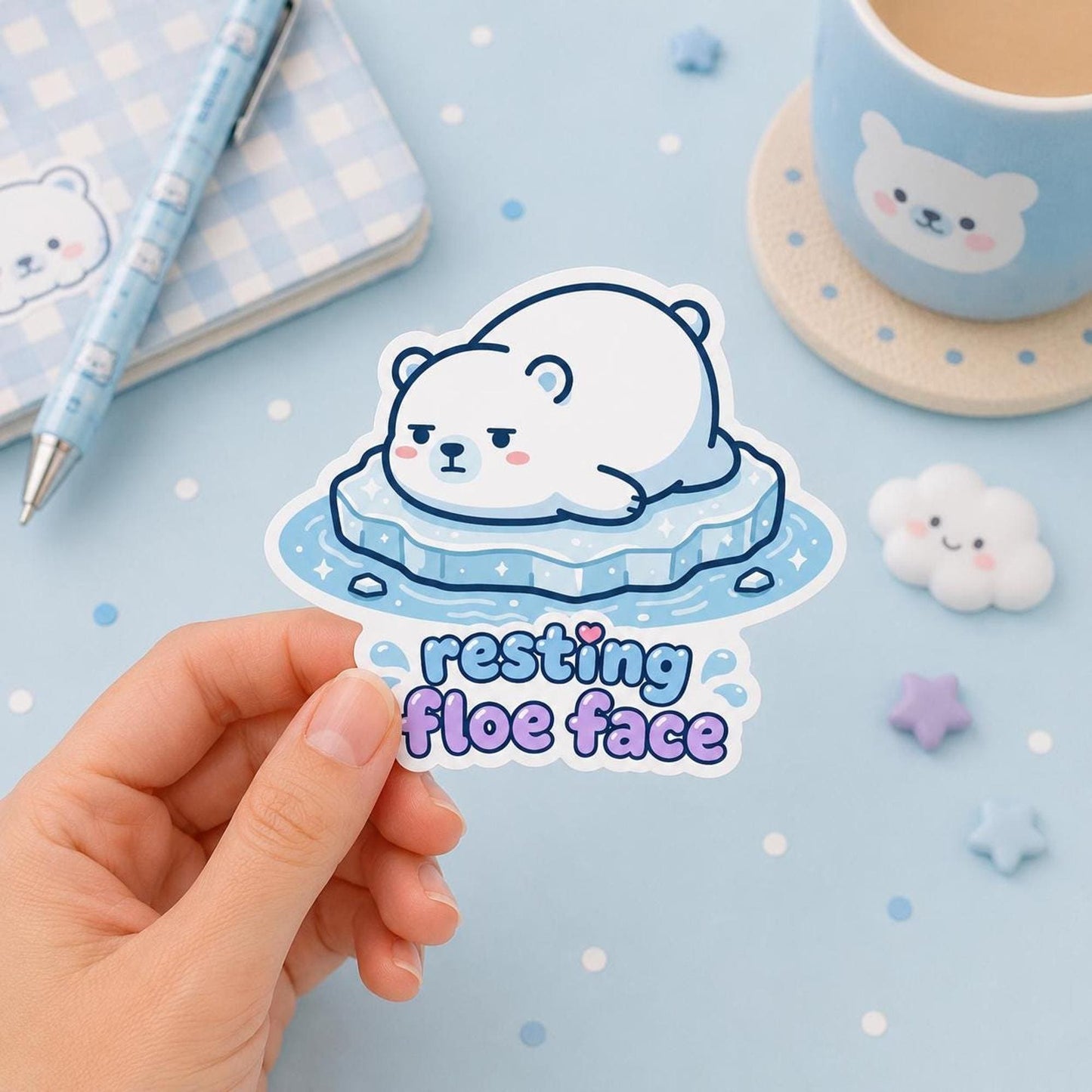 Resting Floe Face Sticker, Kawaii Canadian Polar Bear Vinyl Decal, Funny Winter Animal Meme, Grumpy Arctic Gift, Laptop Water Bottle Decor