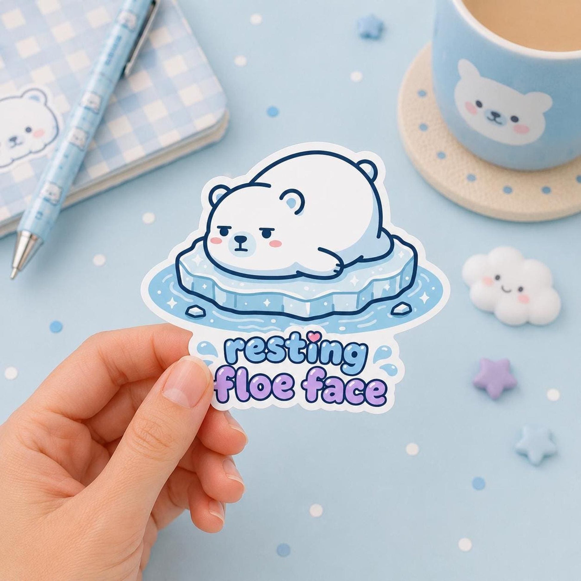 Resting Floe Face Sticker, Kawaii Canadian Polar Bear Vinyl Decal, Funny Winter Animal Meme, Grumpy Arctic Gift, Laptop Water Bottle Decor