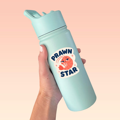 Prawn Star Sticker, Kawaii Shrimp Vinyl Decal, Funny Seafood Pun Gift, Coastal Beach Humour, Ocean Laptop Water Bottle Decor