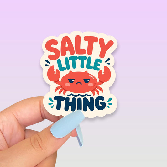 Salty Little Thing Sticker, Kawaii Crab Vinyl Decal, Funny Coastal Beach Humour Gift, Ocean Attitude Water Bottle Decor