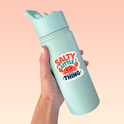 Salty Little Thing Sticker, Kawaii Crab Vinyl Decal, Funny Coastal Beach Humour Gift, Ocean Attitude Water Bottle Decor