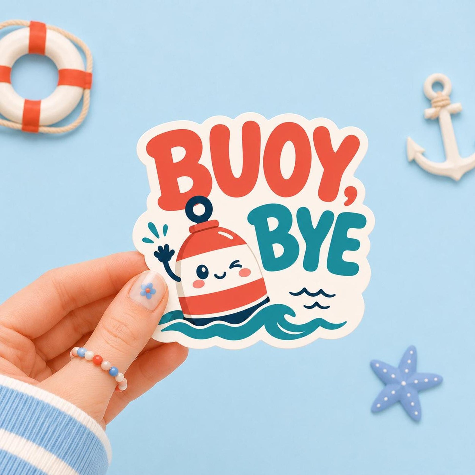 Buoy Bye Sticker, Kawaii Nautical Vinyl Decal, Funny Boy Bye Ocean Pun Gift, Coastal Attitude Laptop Water Bottle Decor