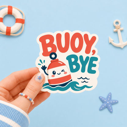 Buoy Bye Sticker, Kawaii Nautical Vinyl Decal, Funny Boy Bye Ocean Pun Gift, Coastal Attitude Laptop Water Bottle Decor