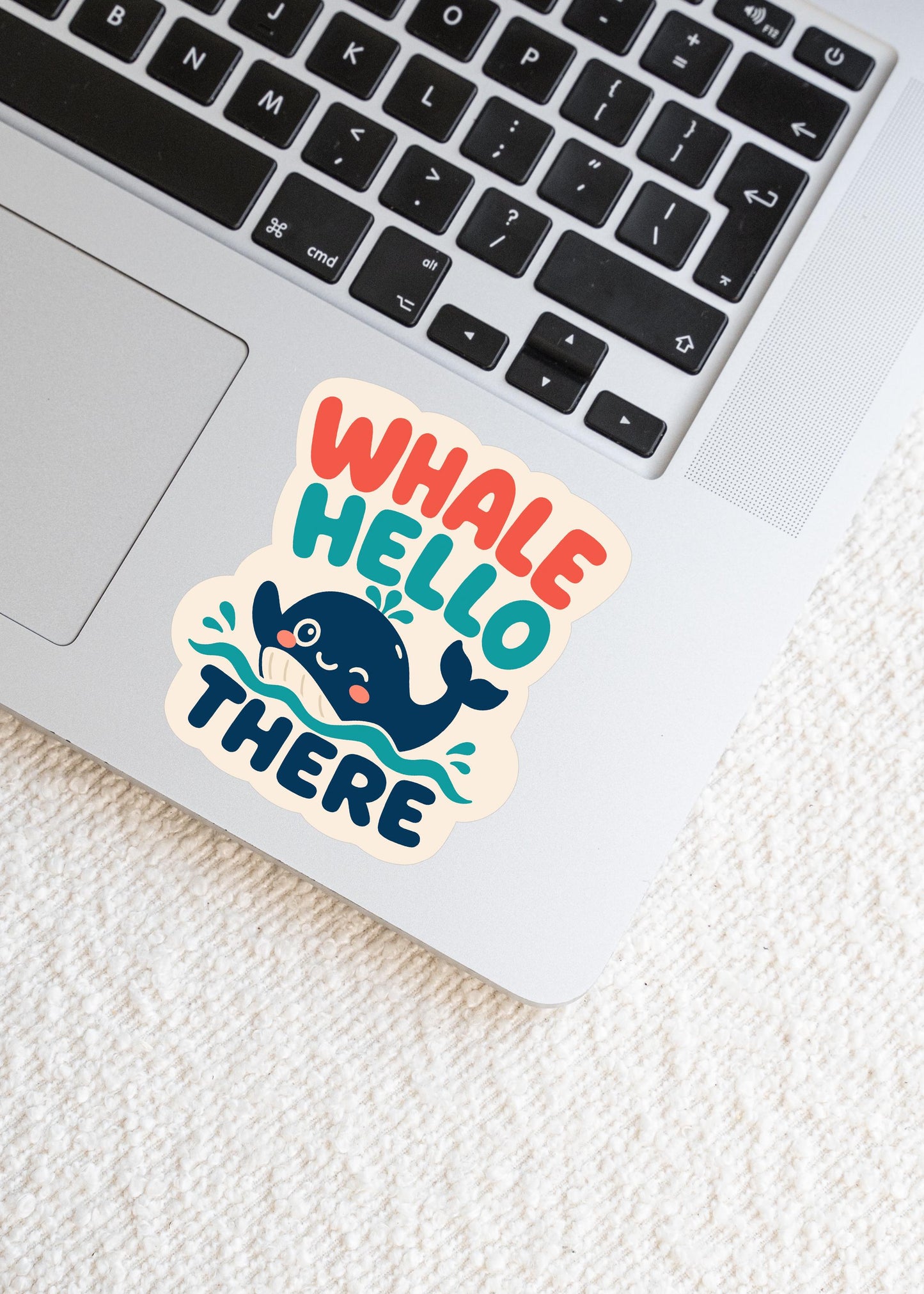 Whale Hello There Sticker, Cute Kawaii Ocean Vinyl Decal, Funny Nautical Pun Gift, Coastal Beach Lover Sea Life Laptop Tumbler Decor