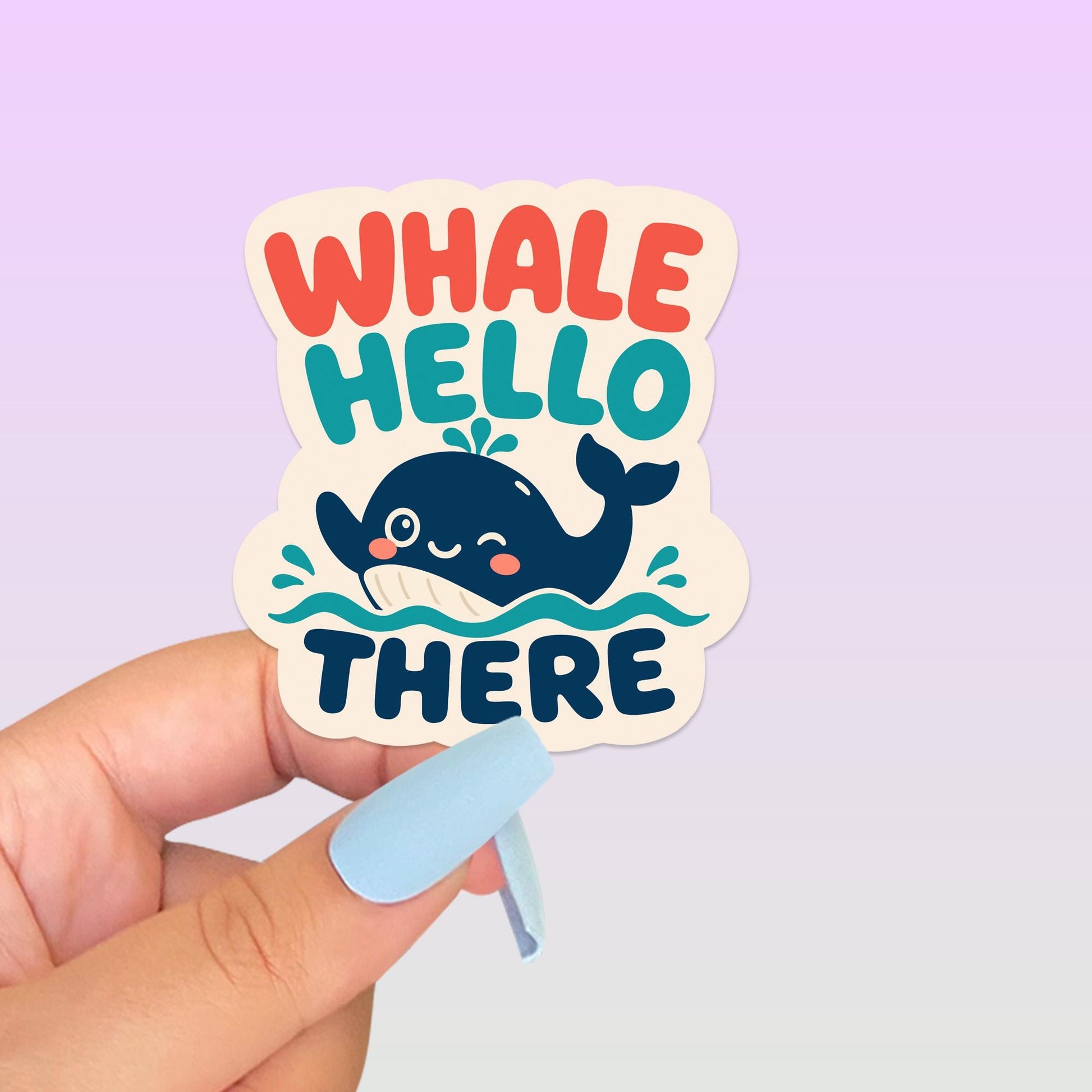 Whale Hello There Sticker, Cute Kawaii Ocean Vinyl Decal, Funny Nautical Pun Gift, Coastal Beach Lover Sea Life Laptop Tumbler Decor