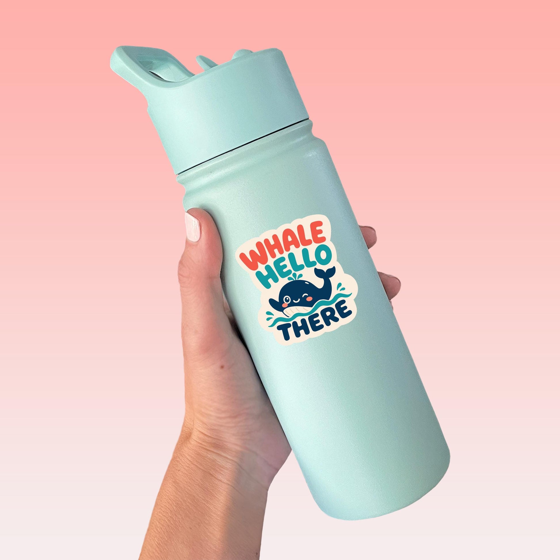 Whale Hello There Sticker, Cute Kawaii Ocean Vinyl Decal, Funny Nautical Pun Gift, Coastal Beach Lover Sea Life Laptop Tumbler Decor
