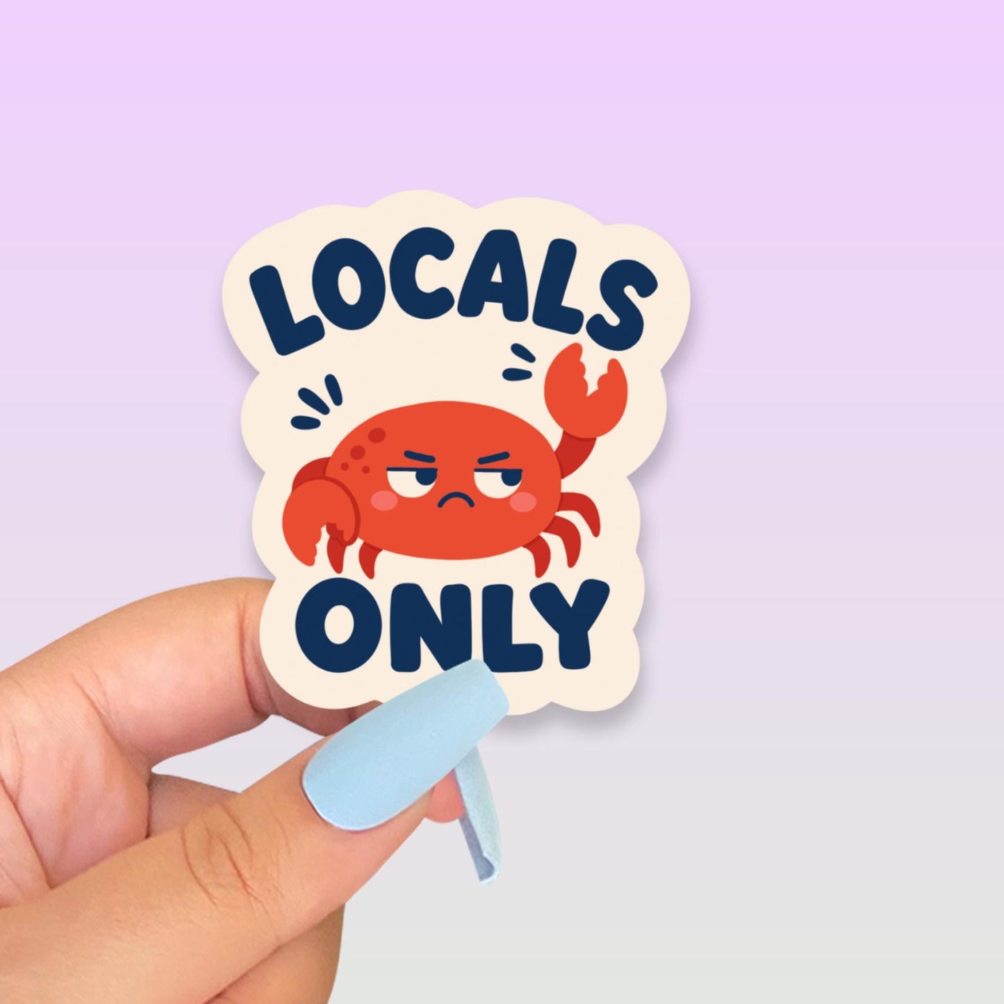 Locals Only Crab Sticker, Kawaii Coastal Vinyl Decal, Funny Beach Town Attitude Gift, Nautical Ocean Humour Water Bottle Decor - Paige Poutine