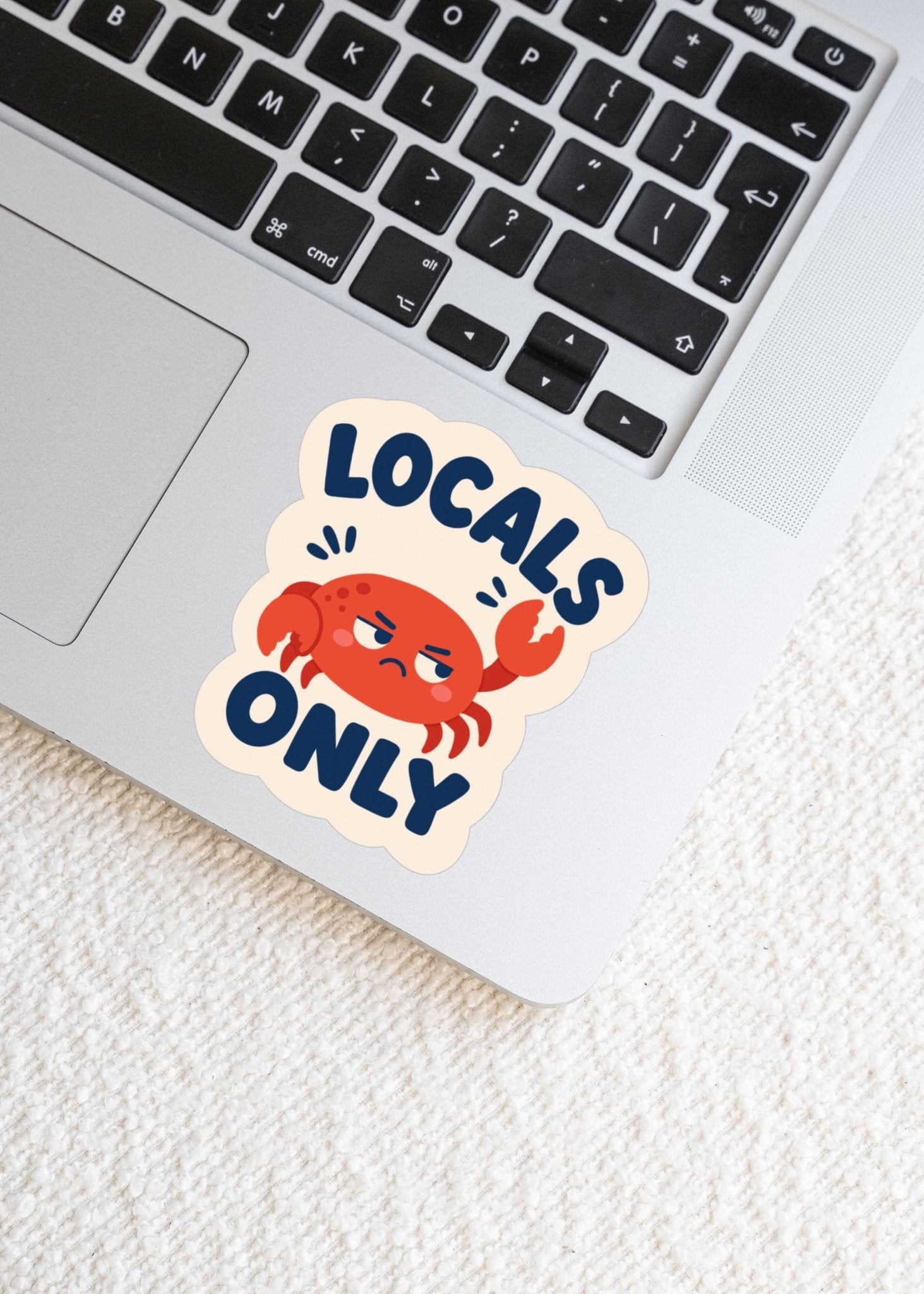 Locals Only Crab Sticker, Kawaii Coastal Vinyl Decal, Funny Beach Town Attitude Gift, Nautical Ocean Humour Water Bottle Decor - Paige Poutine